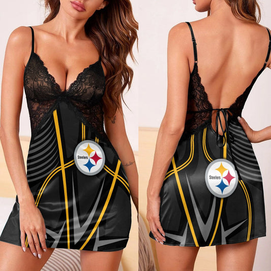 Pittsburgh Steelers Lace Back Strap Slip Dress 94