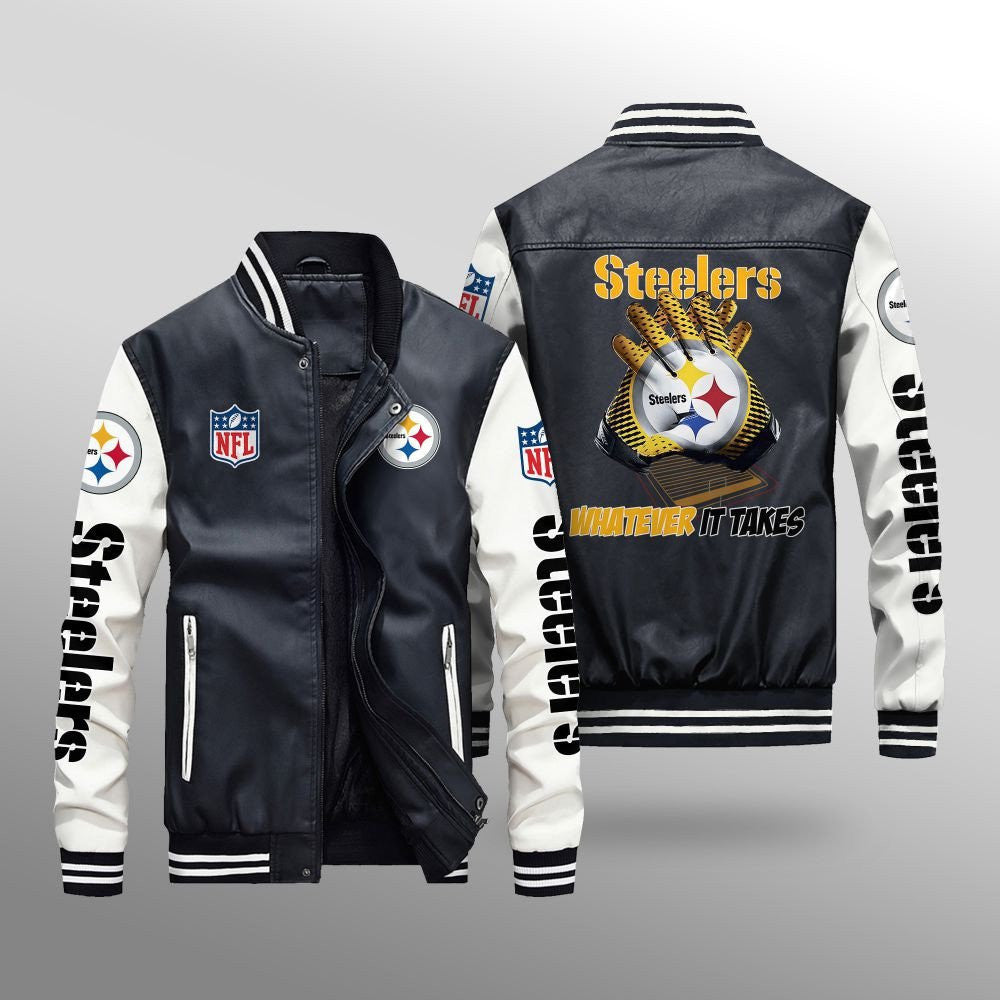 Pittsburgh Steelers Leather Bomber Jacket BG09