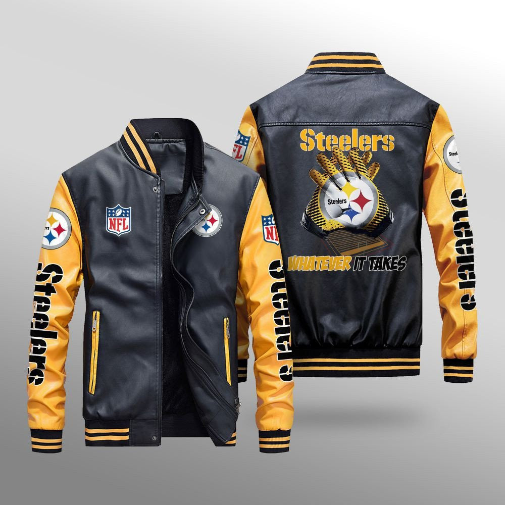 Pittsburgh Steelers Leather Bomber Jacket BG09