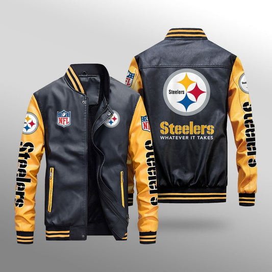 Pittsburgh Steelers Leather Bomber Jacket BG45