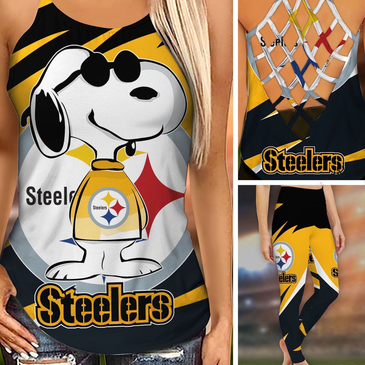 Pittsburgh Steelers Leggings And Criss Cross Tank Top BG97