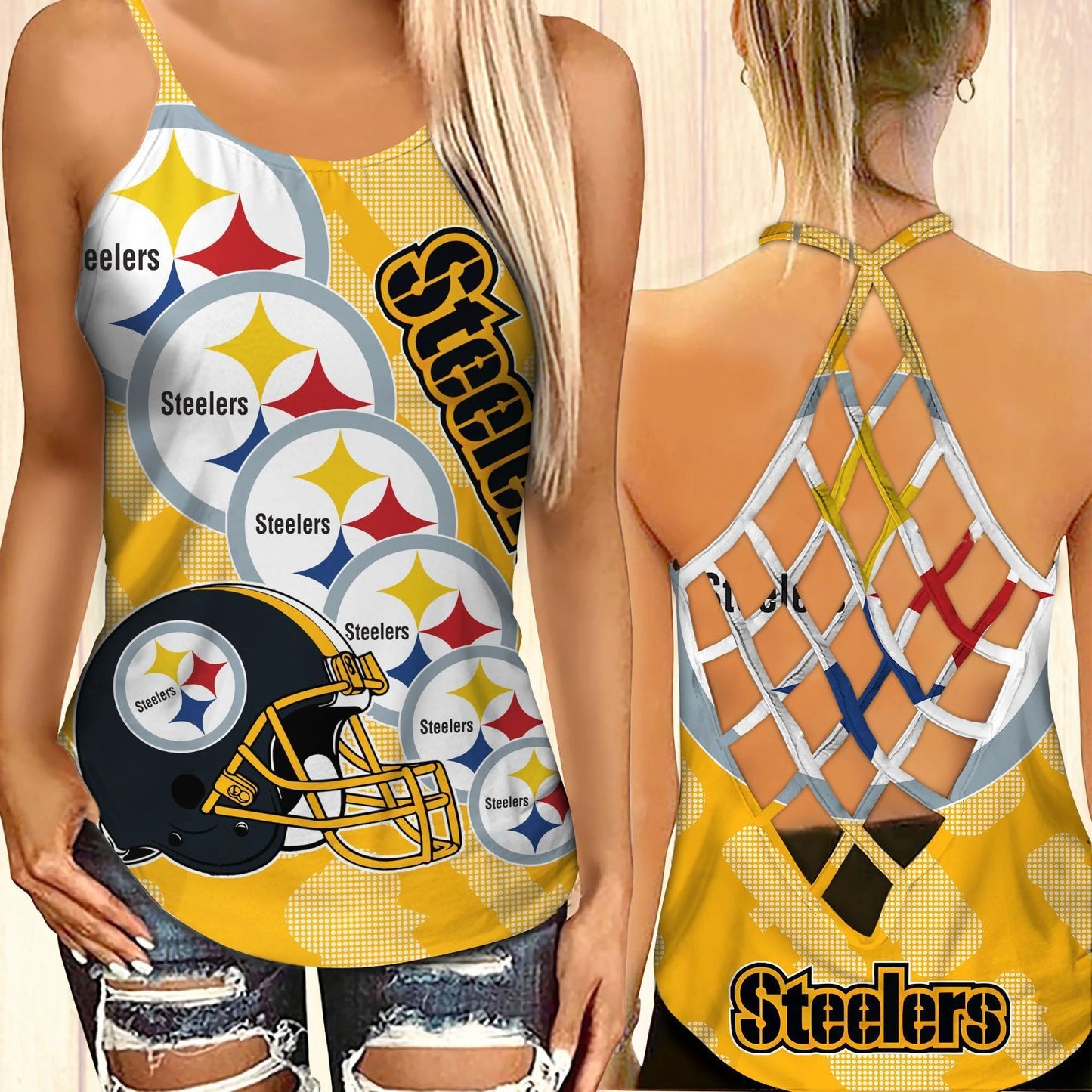 Pittsburgh Steelers Leggings And Cross Tank Top BG25