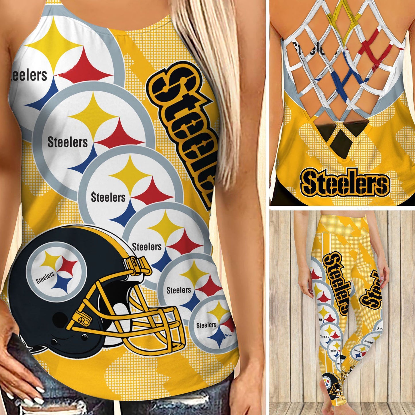 Pittsburgh Steelers Leggings And Cross Tank Top BG25