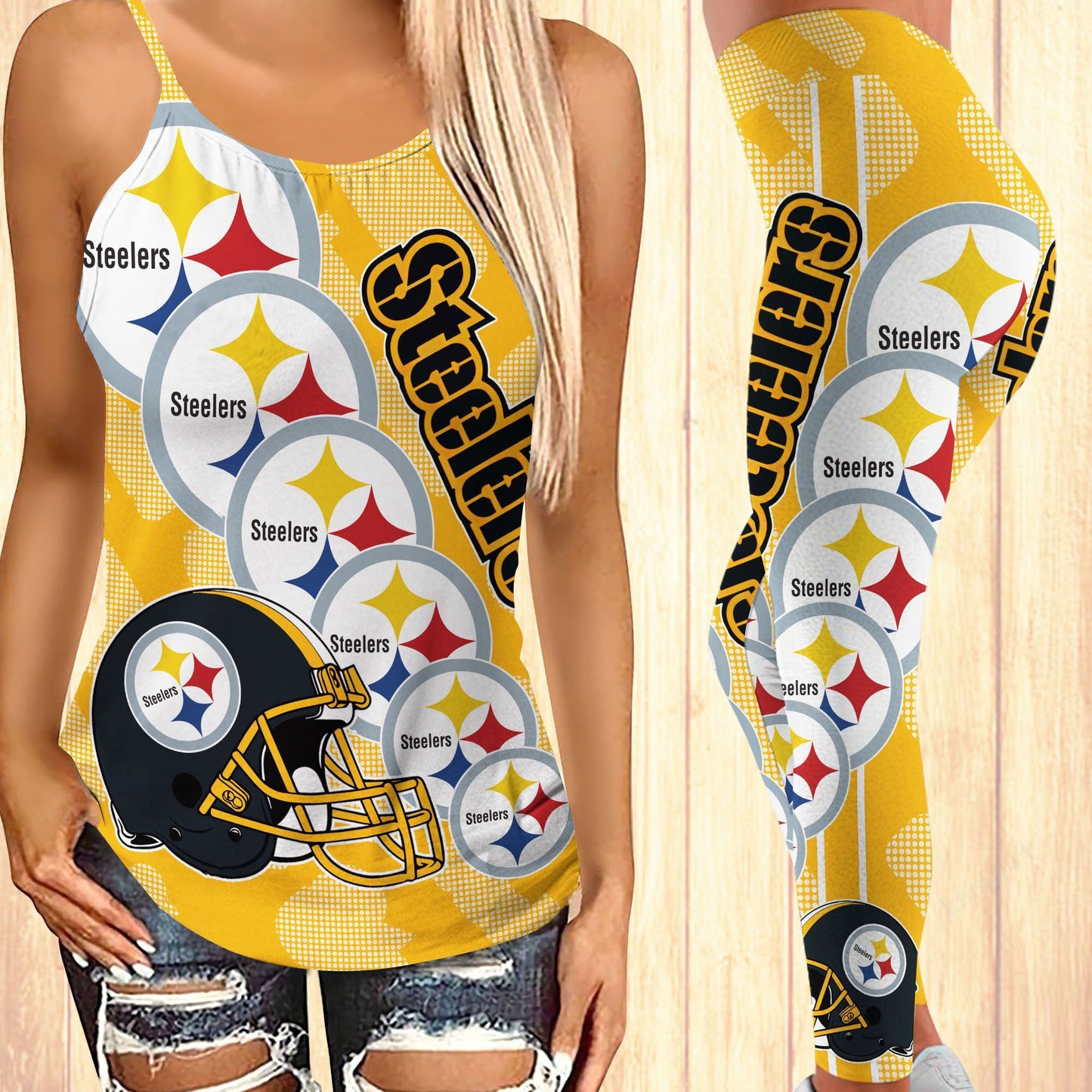 Pittsburgh Steelers Leggings And Cross Tank Top BG25