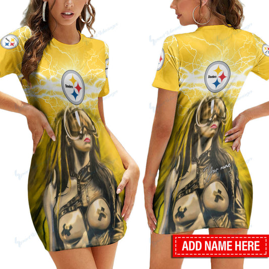 Pittsburgh Steelers Personalized Short Sleeve Bodycon Mini Dress BG318