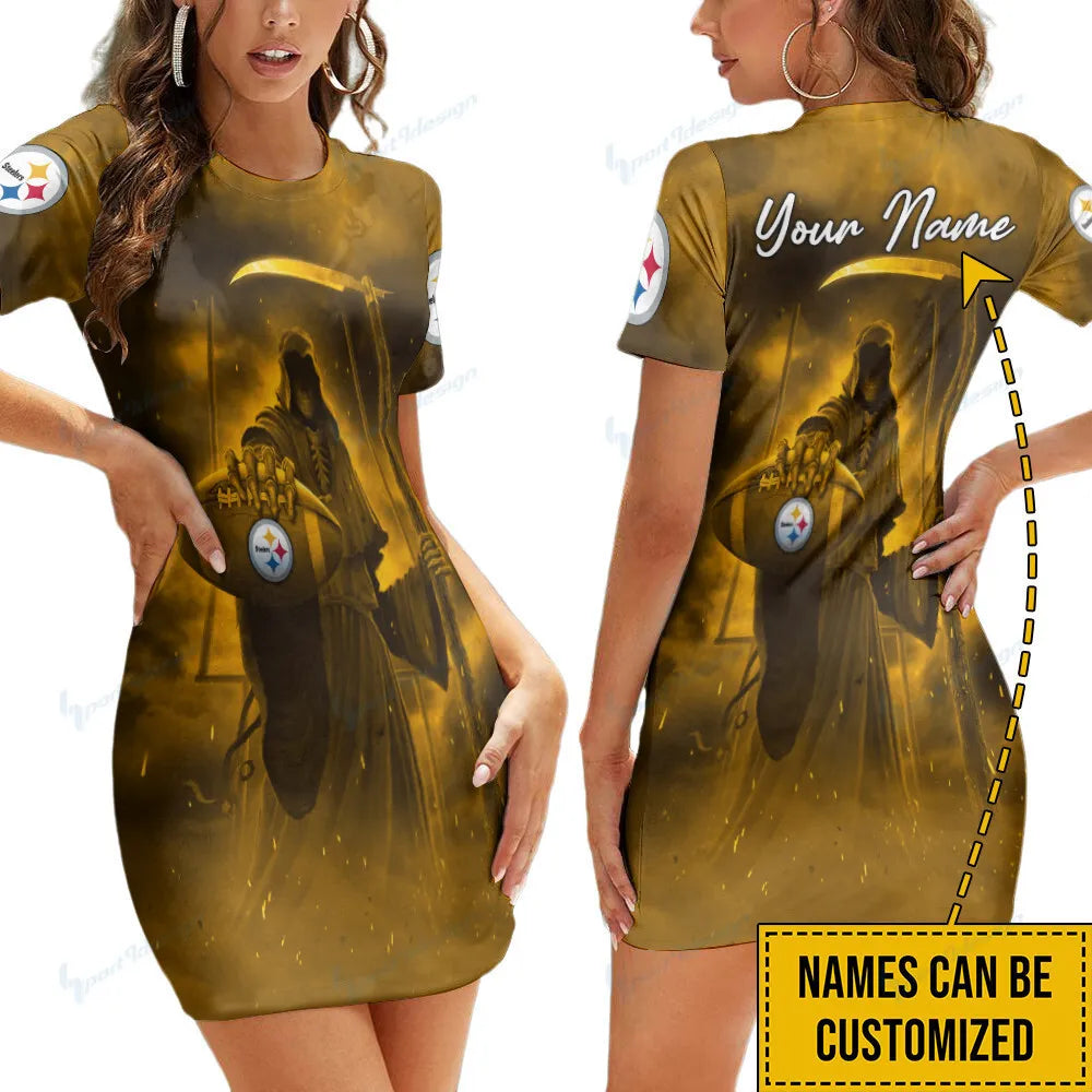 Pittsburgh Steelers Personalized Short Sleeve Bodycon Mini Dress BG348