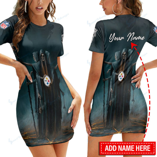 Pittsburgh Steelers Personalized Short Sleeve Bodycon Mini Dress BG352