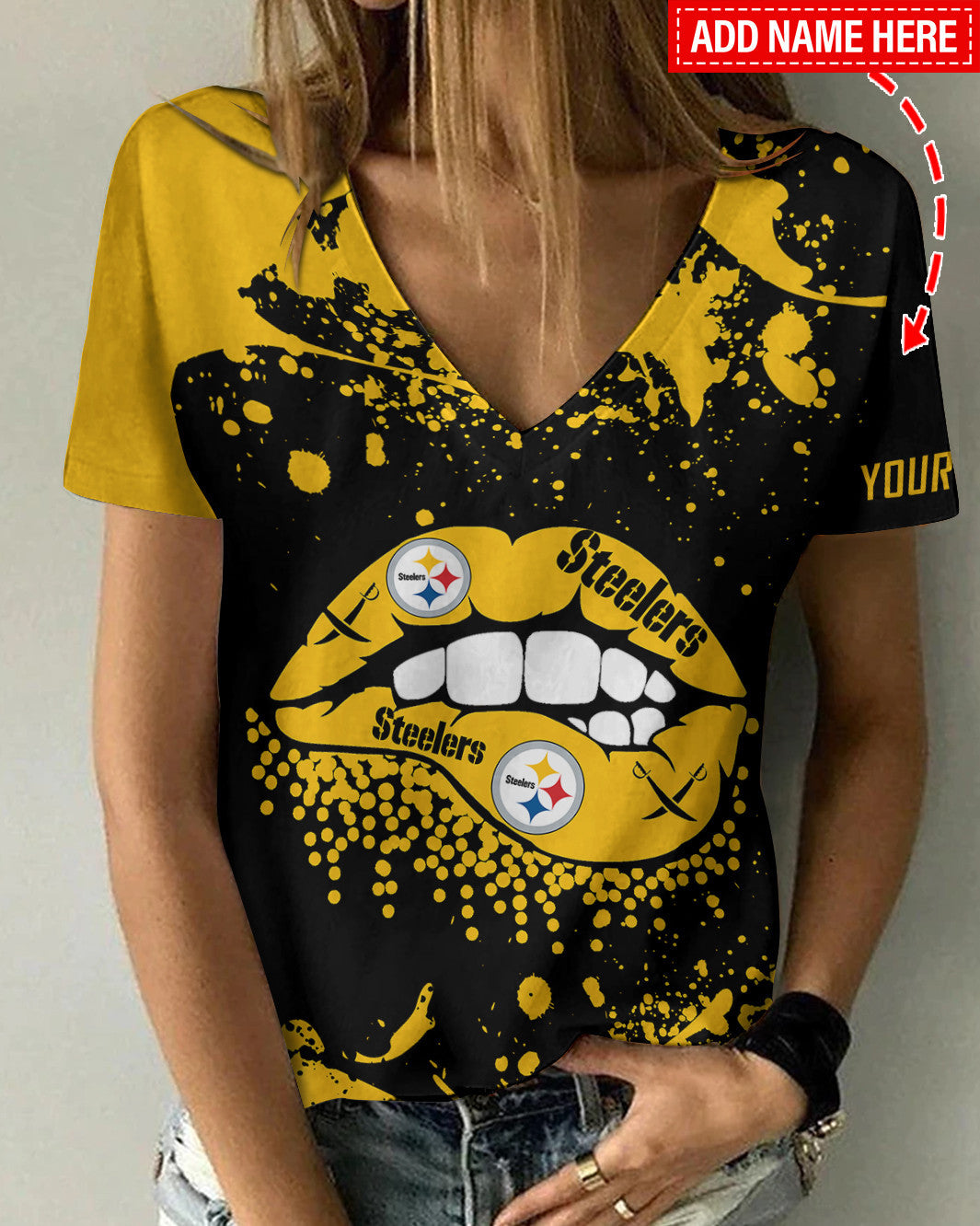 Pittsburgh Steelers Personalized Summer V-neck Women T-shirt BG250