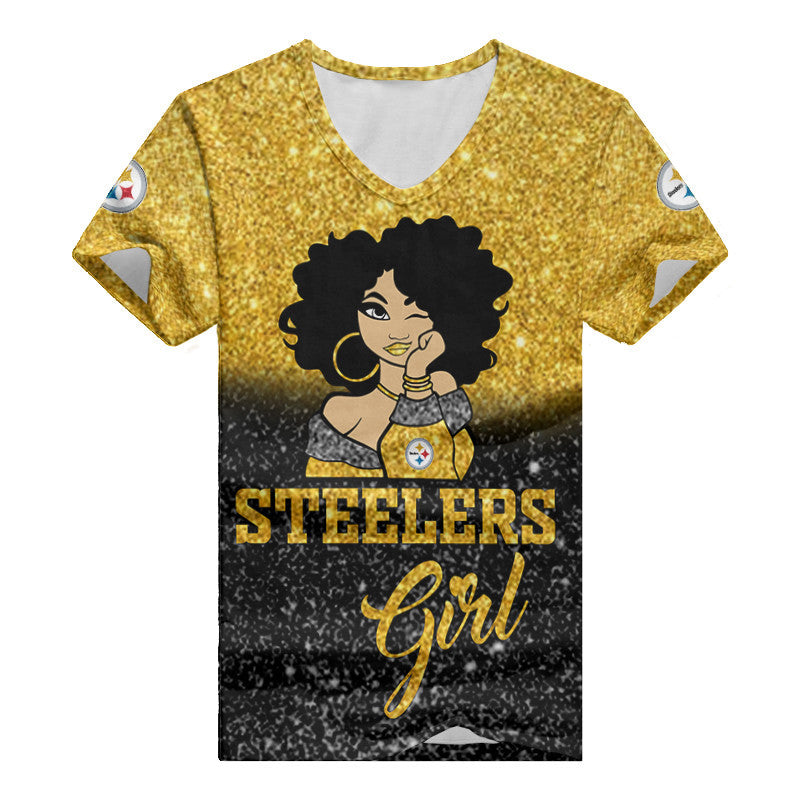 Pittsburgh Steelers Personalized Summer V-neck Women T-shirt BG43