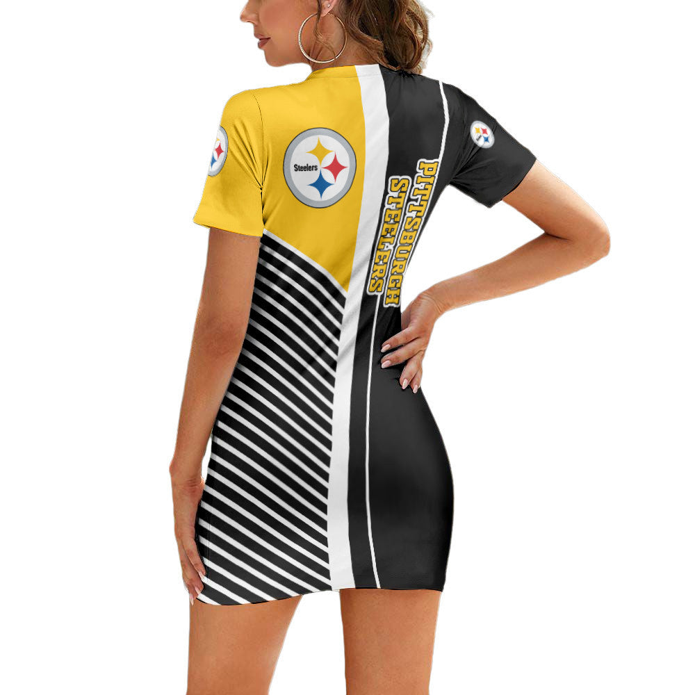 Pittsburgh Steelers Short Sleeve Bodycon Mini Dress BG245