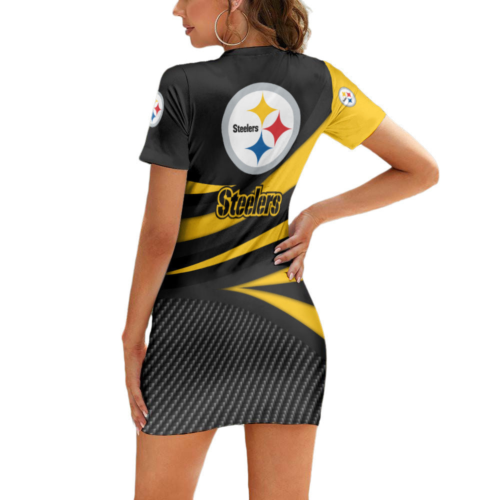 Pittsburgh Steelers Short Sleeve Bodycon Mini Dress BG248