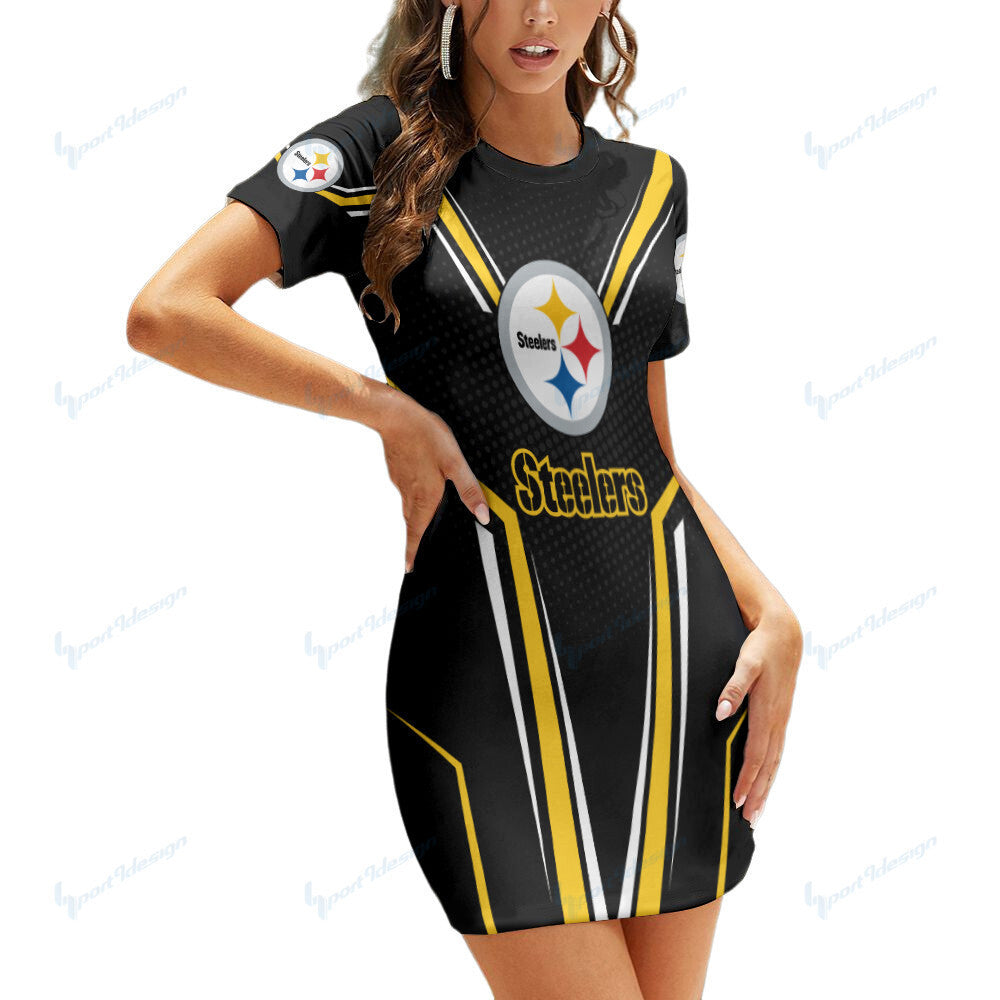 Pittsburgh Steelers Short Sleeve Bodycon Mini Dress BG295