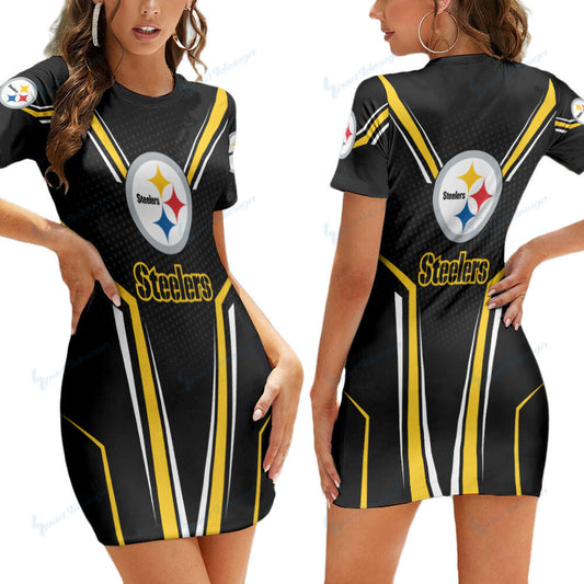 Pittsburgh Steelers Short Sleeve Bodycon Mini Dress BG295
