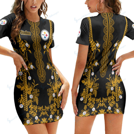 Pittsburgh Steelers Short Sleeve Bodycon Mini Dress BG350