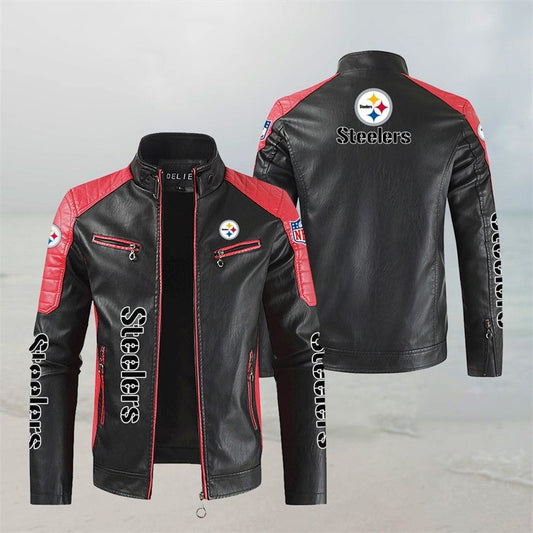 Pittsburgh Steelers Stand Collar Leather Jacket BG28