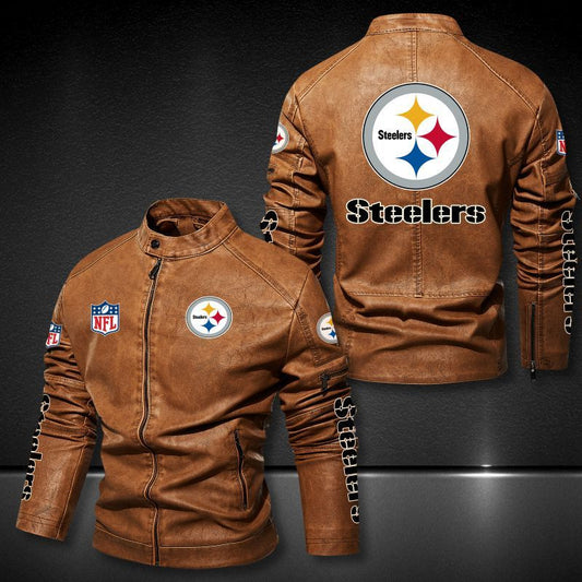 Pittsburgh Steelers Stand-up Collar Leather Jacket BG05