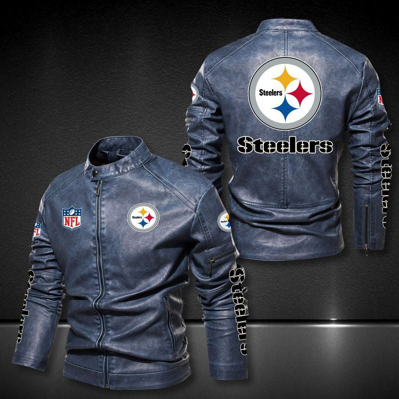 Pittsburgh Steelers Stand-up Collar Leather Jacket BG05