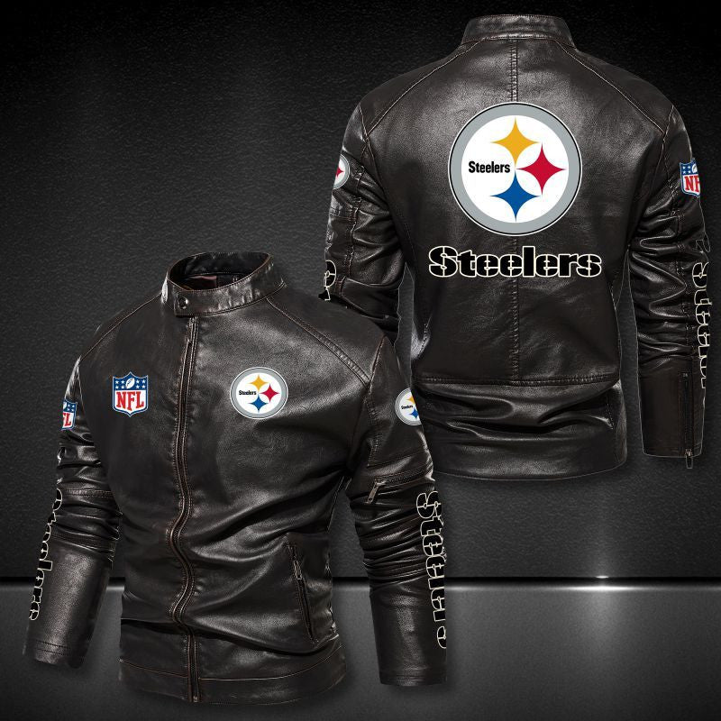 Pittsburgh Steelers Stand-up Collar Leather Jacket BG05