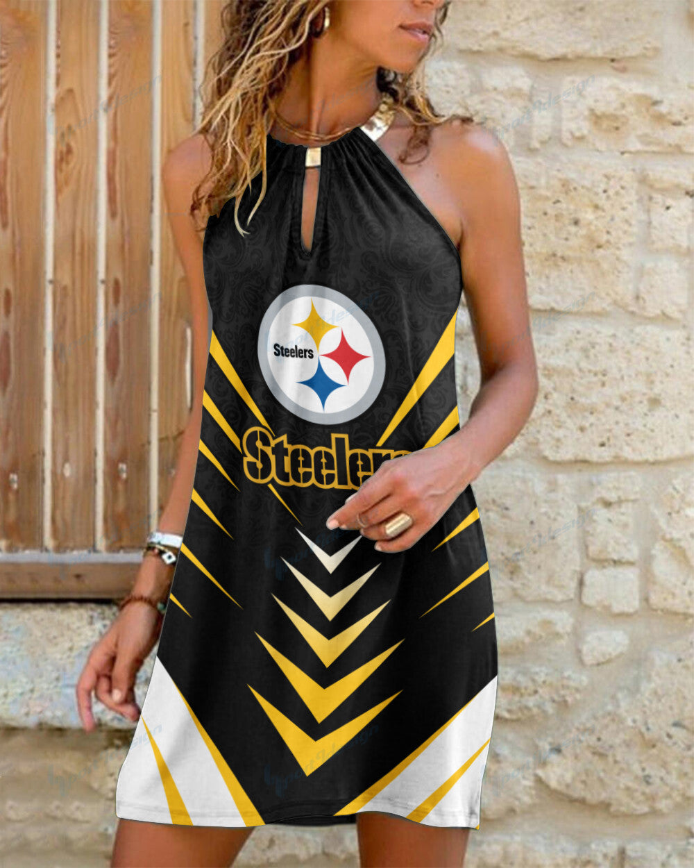 Pittsburgh Steelers Summer Casual Metal Halter Neck Sleeveless Dress 121