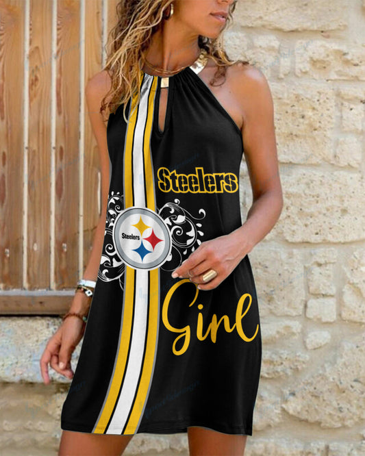 Pittsburgh Steelers Summer Casual Metal Halter Neck Sleeveless Dress 135