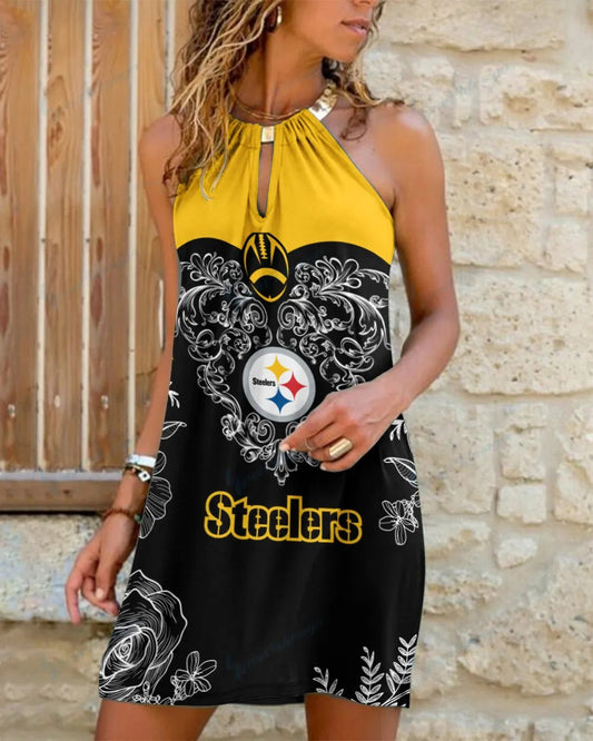 Pittsburgh Steelers Summer Casual Metal Halter Neck Sleeveless Dress 138