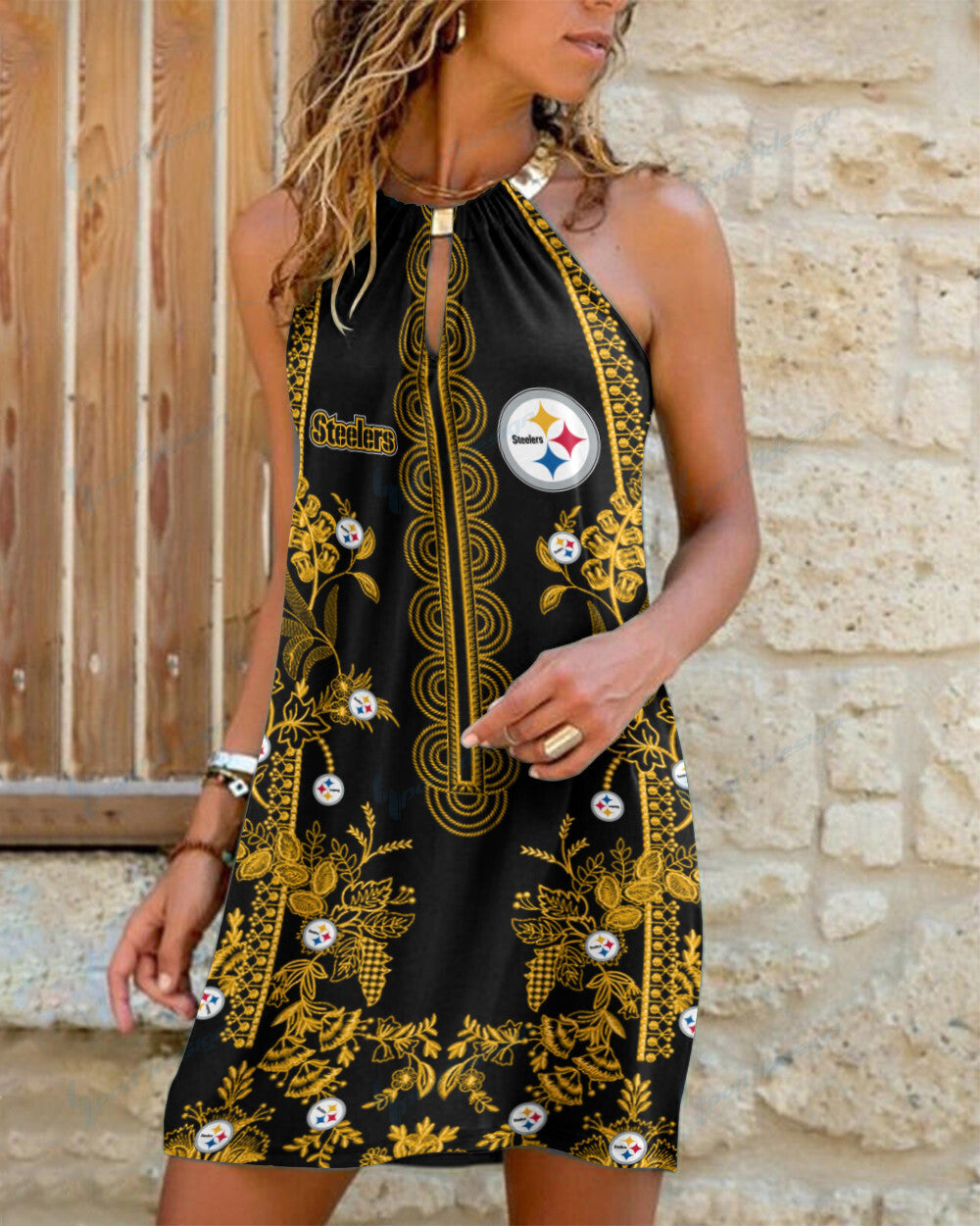 Pittsburgh Steelers Summer Casual Metal Halter Neck Sleeveless Dress 163