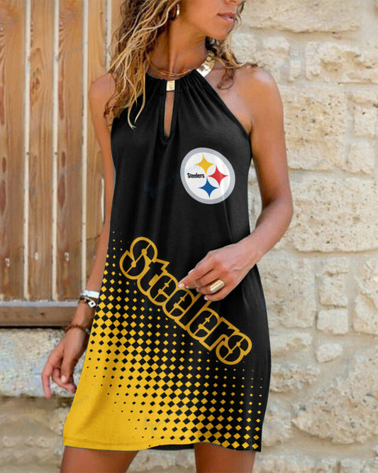 Pittsburgh Steelers Summer Casual Metal Halter Neck Sleeveless Dress 67