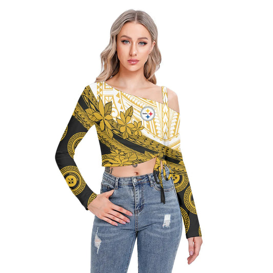 Pittsburgh Steelers Women’s One-shoulder Blouse With Drawstring BG02