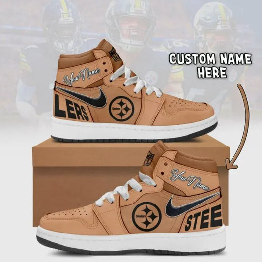 Pittsburgh Steelers Limited Edition Brown High Air Jordan 1 Shoes with Custom Name AZBTAJ1SEW000042