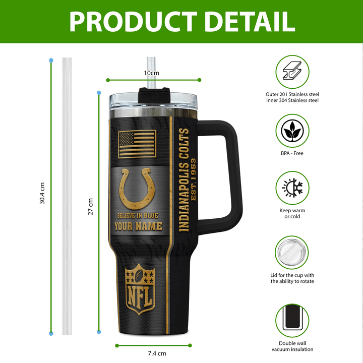 Indianapolis Colts Tumbler 40Oz Custom Your Name AZBT40OZ000029