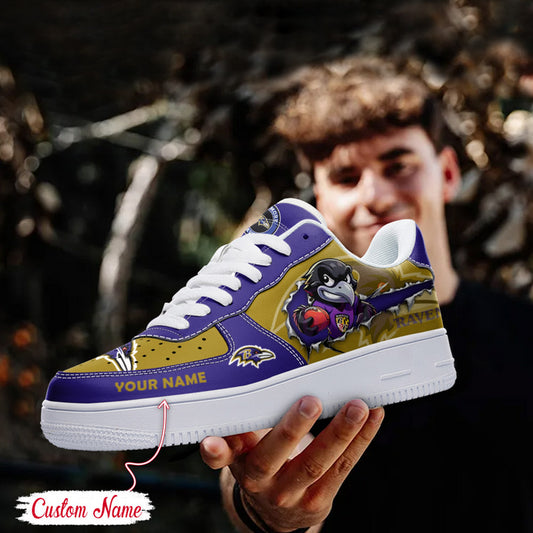 NFL Baltimore Ravens Custom Name Air Force 1 Sneaker AZBTAF1000092