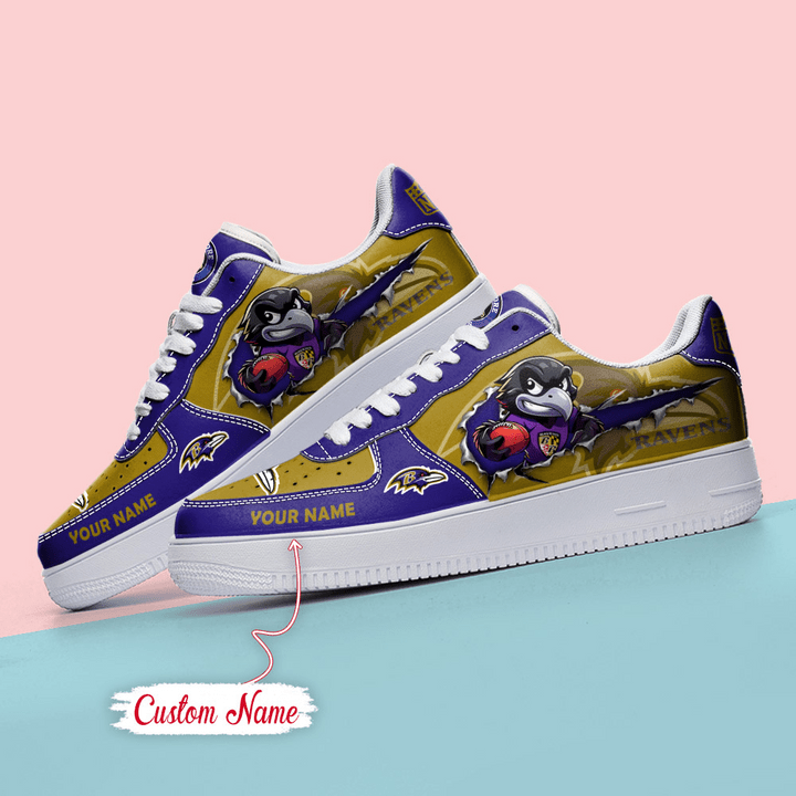 NFL Baltimore Ravens Custom Name Air Force 1 Sneaker AZBTAF1000092