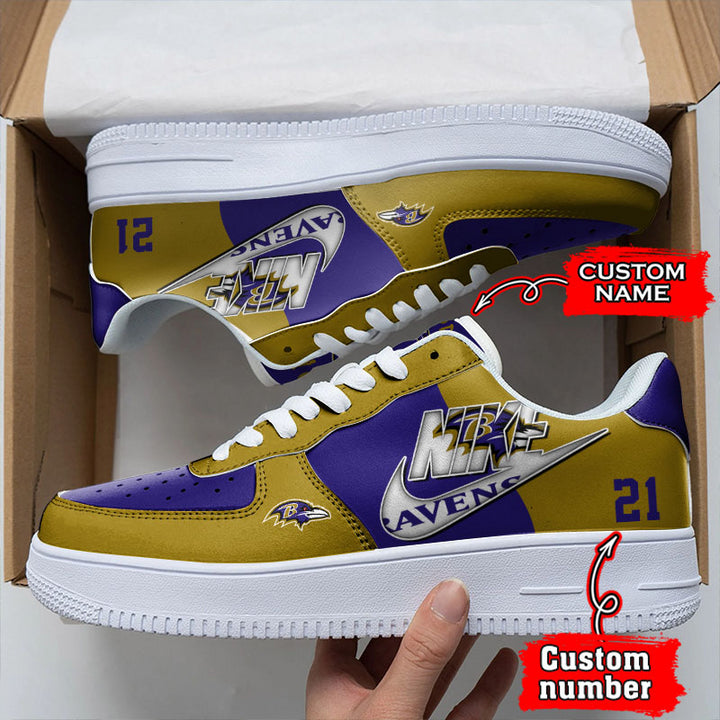 NFL Baltimore Ravens Custom Name Number Air Force 1 Sneaker AZBTAF1000093