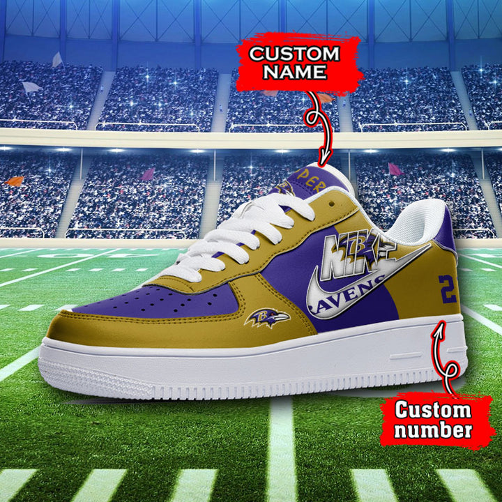 NFL Baltimore Ravens Custom Name Number Air Force 1 Sneaker AZBTAF1000093