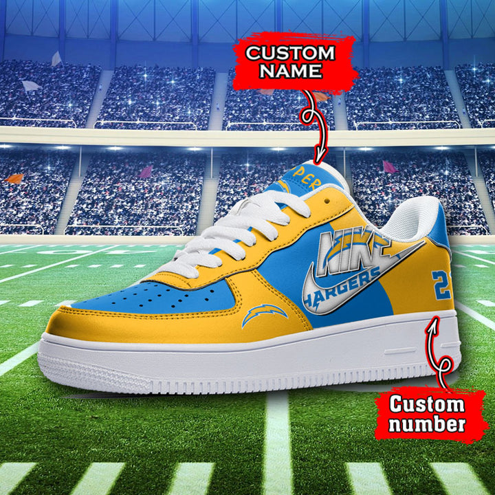 NFL Los Angeles Chargers Custom Name Number Air Force 1 Sneaker AZBTAF1000078