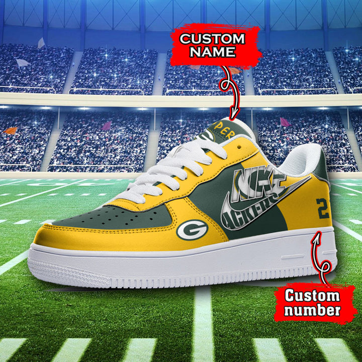 NFL Green Bay Packers Custom Name Number Air Force 1 Sneaker AZBTAF1000089