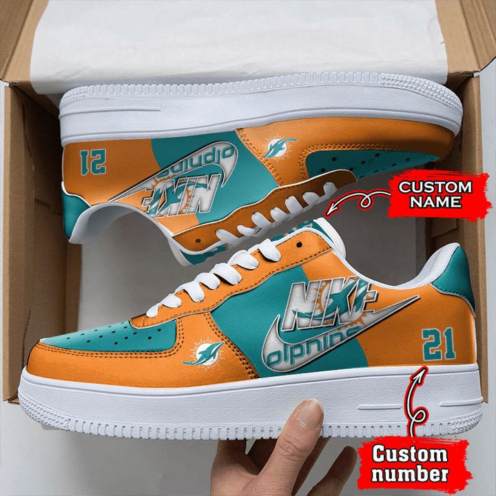 NFL Miami Dolphins Custom Name Number Air Force 1 Sneaker AZBTAF1000080