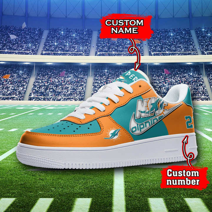 NFL Miami Dolphins Custom Name Number Air Force 1 Sneaker AZBTAF1000080