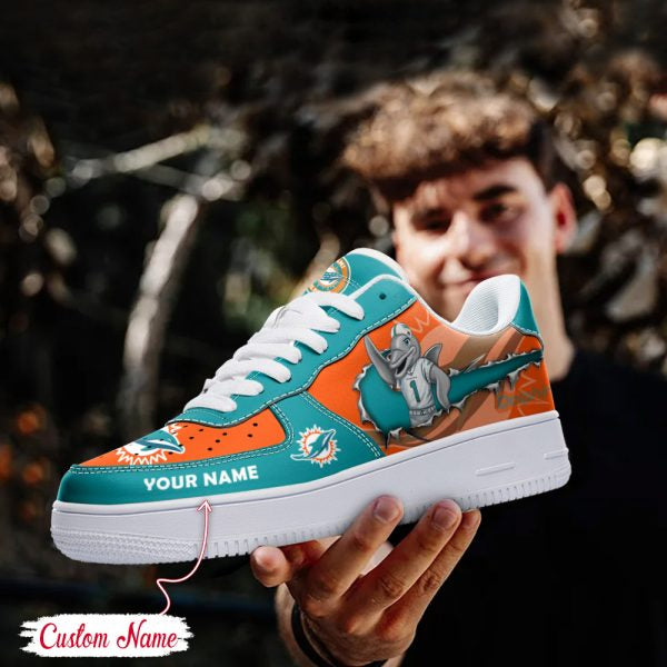 NFL Miami Dolphins Custom Name Air Force 1 Sneaker AZBTAF1000079