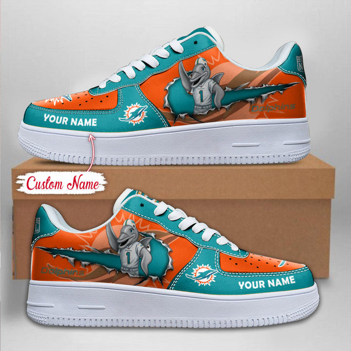 NFL Miami Dolphins Custom Name Air Force 1 Sneaker AZBTAF1000079