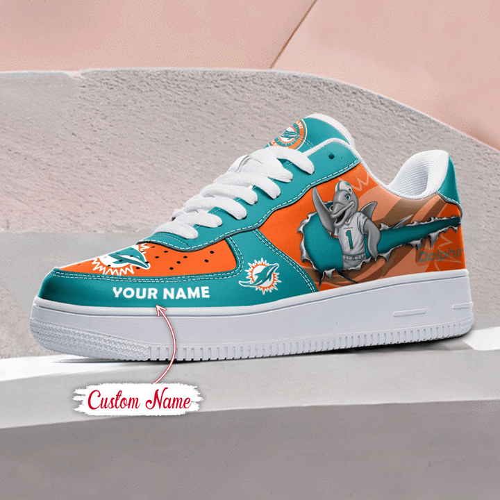 NFL Miami Dolphins Custom Name Air Force 1 Sneaker AZBTAF1000079