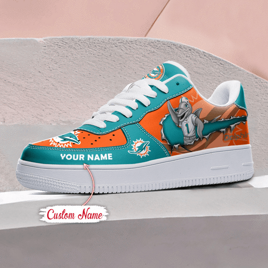 NFL Miami Dolphins Custom Name Air Force 1 Sneaker AZBTAF1000079