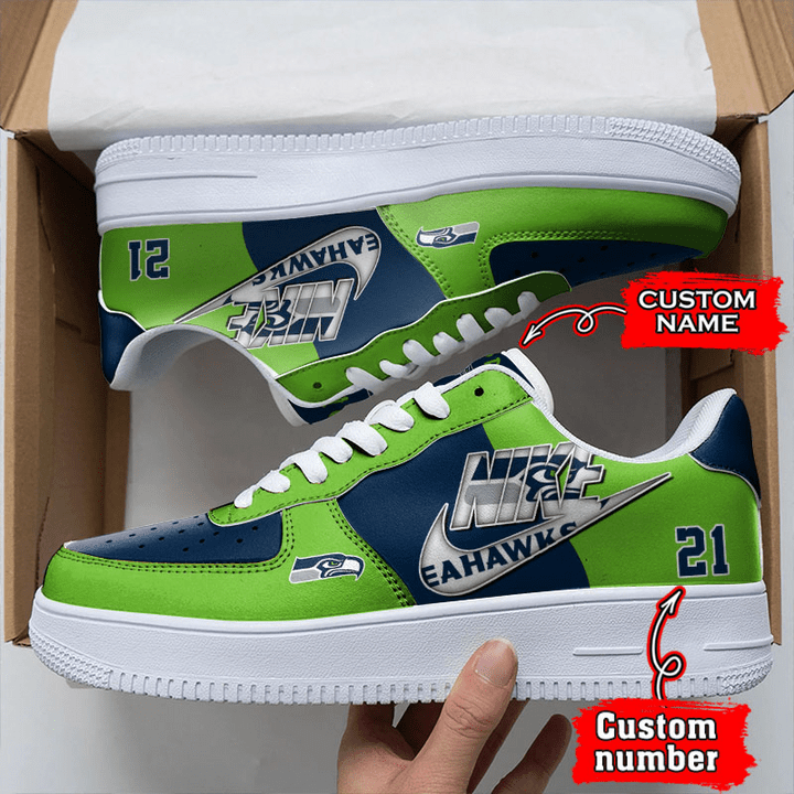 NFL Seattle Seahawks Custom Name Number Air Force 1 Sneaker AZBTAF1000072