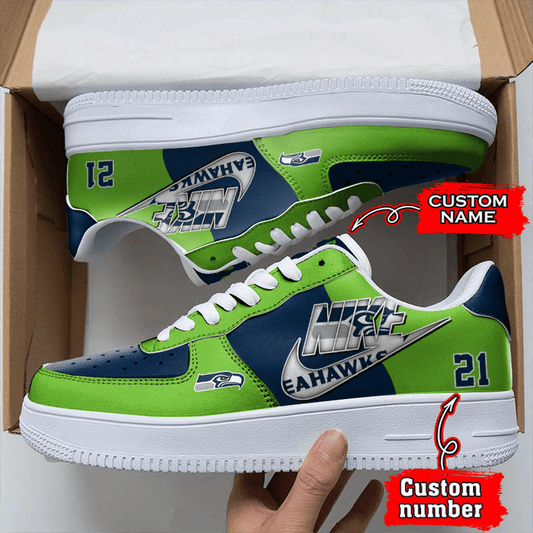 NFL Seattle Seahawks Custom Name Number Air Force 1 Sneaker AZBTAF1000072