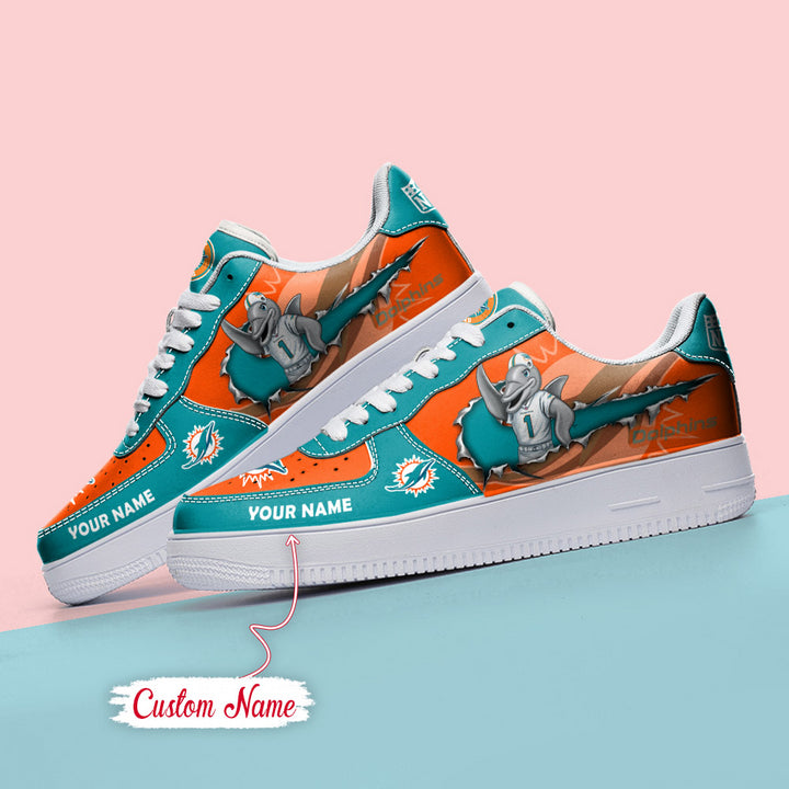 NFL Miami Dolphins Custom Name Air Force 1 Sneaker AZBTAF1000079