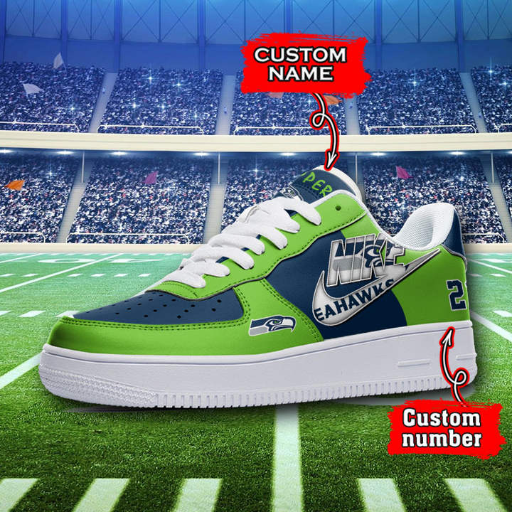 NFL Seattle Seahawks Custom Name Number Air Force 1 Sneaker AZBTAF1000072