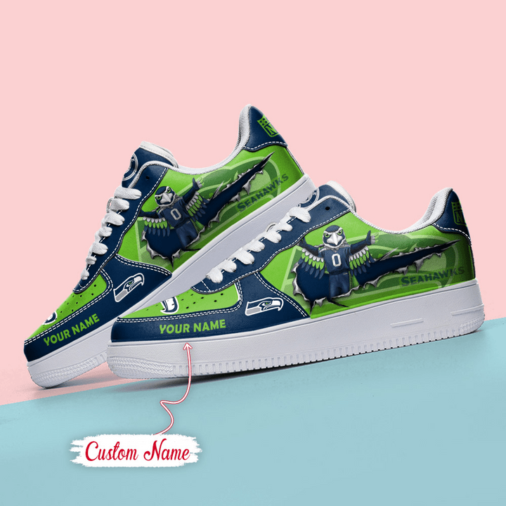 NFL Seattle Seahawks Custom Name Air Force 1 Sneaker AZBTAF1000067