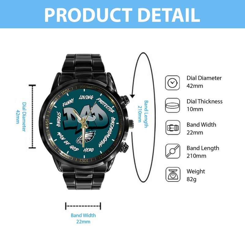 Philadelphia Eagles Limited Edition Black Stainless Steel Watch For Father’s Day AZBTWA000008