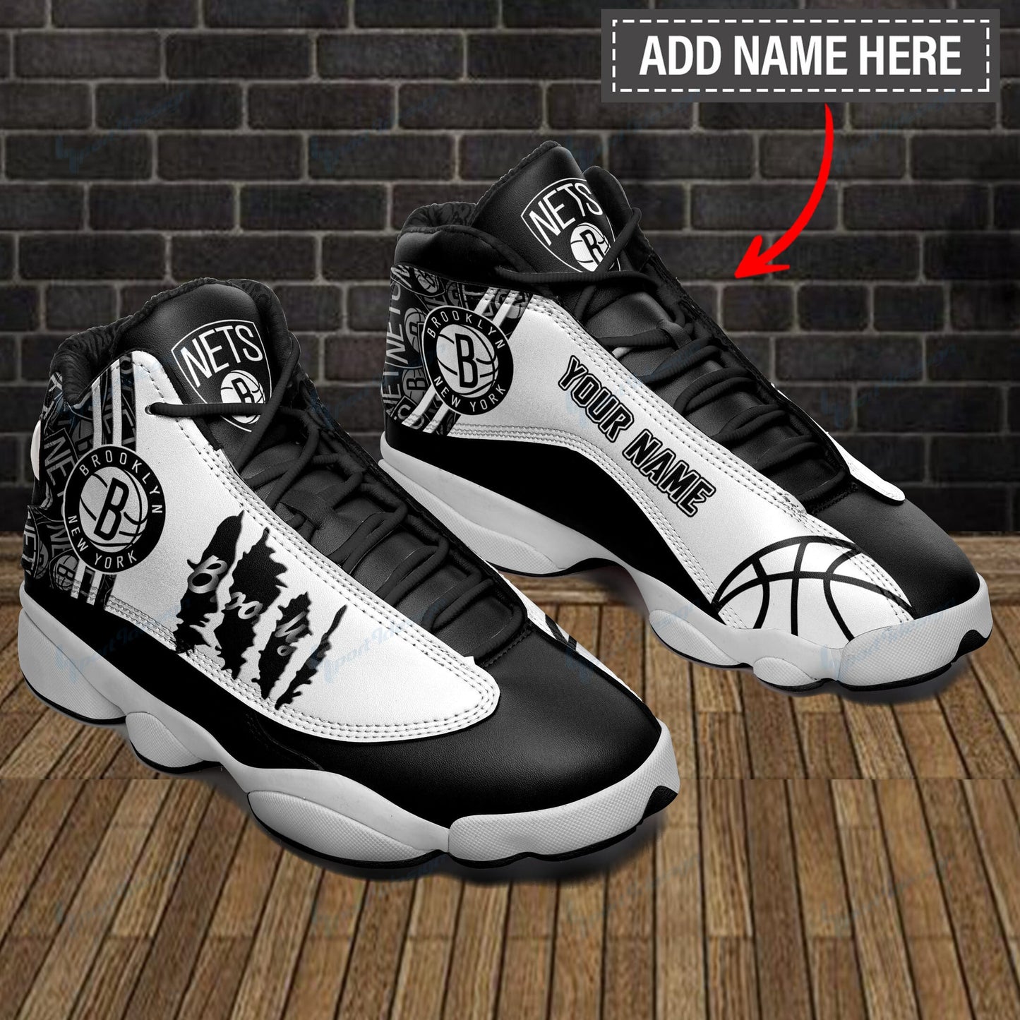 Brooklyn Nets Personalized AJD13 Sneakers BG25