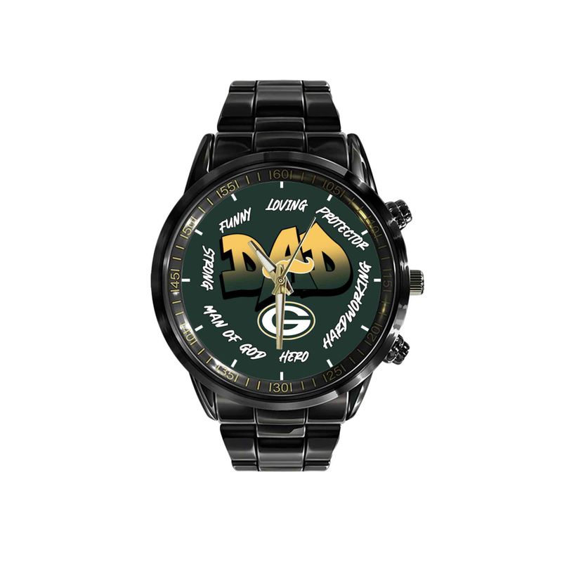 Green Bay Packers Limited Edition Black Stainless Steel Watch For Father’s Day AZBTWA000004